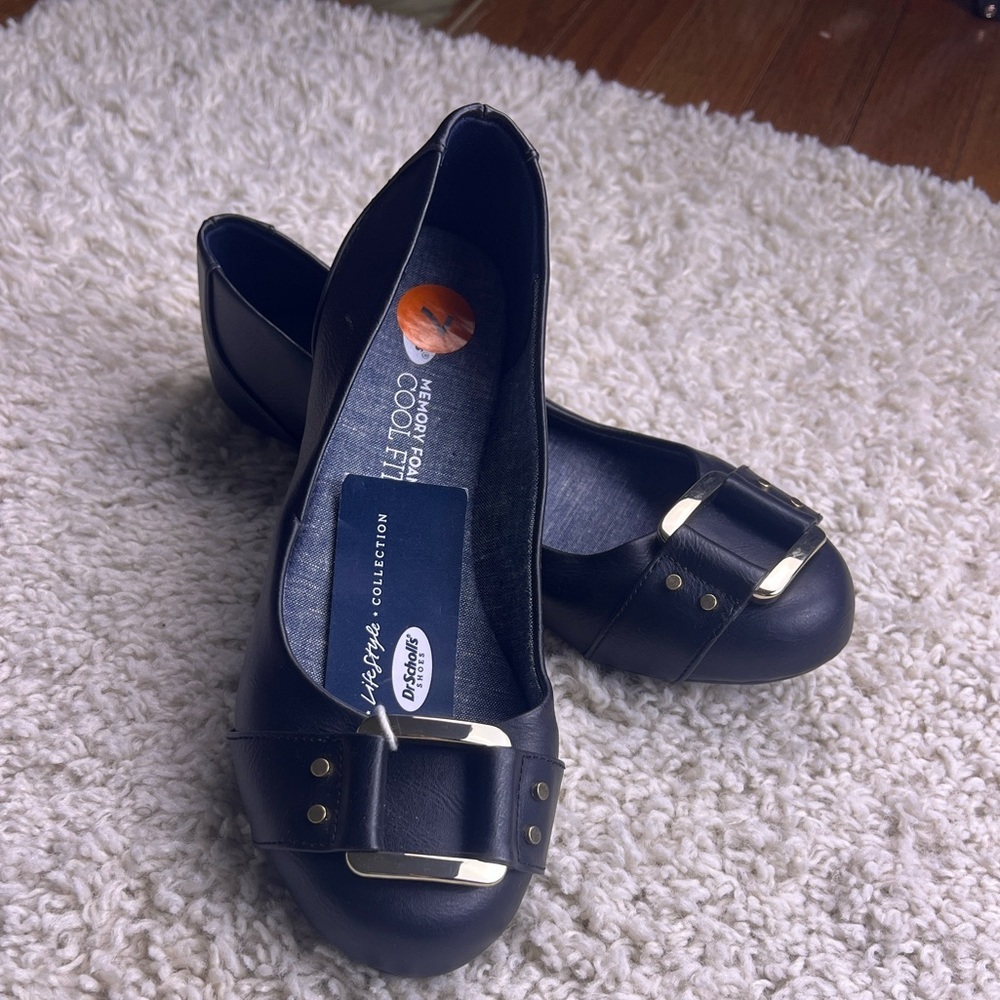 DR SCHOLL’S WOMENS BLACK MEMORY FOAM BALLET FLATS WITH TOE DESIGN SZ 7 NWT - Picture 1 of 11